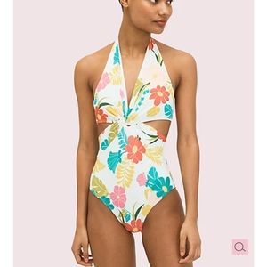 Kate Spade tropical floral halter one-piece NWT